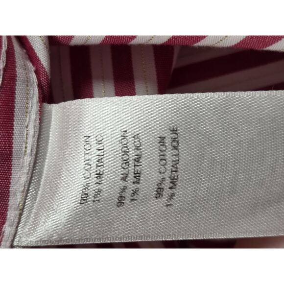 Chico's Long Sleeve Red Whit GoldMetallic Shimmer Striped No-Iron Shirt Size 0 S - Picture 5 of 6